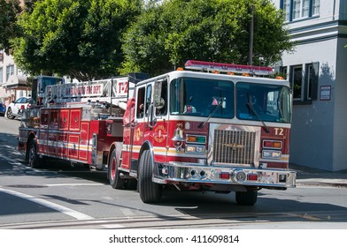 San Francisco, California, USA - APRIL 24, 2016:  Fire Department Truck, Documentary Editorial.