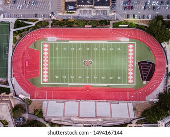 San Francisco, California / USA - Aug 
 01 2019: Aerial View Of City College High School Football Field 