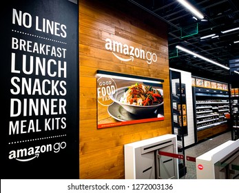 SAN FRANCISCO, CALIFORNIA / USA - December 26, 2018: Amazon Go Grocery Store That Requires No Check Out And No Lines Opened This First Store In 2018 Near The Amazon Headquarters - Image