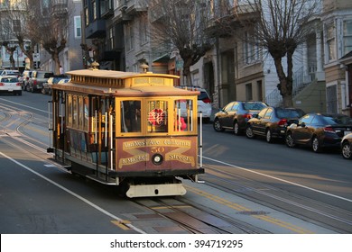 San Francisco, California, USA - December 23, 2015: The San Francisco cable car system, an icon of San Francisco, is the world's last manually operated cable car system. 