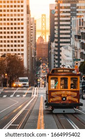 San Francisco, California / USA - February 6 2020: The Famous SF Cable Car On California Street