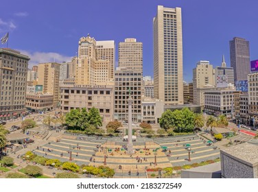 SAN FRANCISCO, CALIFORNIA, USA - JULY 23, 2022: San Francisco Union Square From Above During The Day