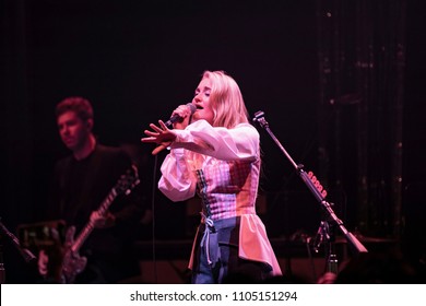 San Francisco, California / USA - June 3 2018: AJ Michalka Of Pop Rock Duo Aly & AJ Performs At August Hall In San Francisco.