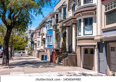 San Francisco California, USA - June 17, 2014: Famous Victorian houses on the streets of San Francisco