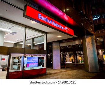 SAN FRANCISCO, CALIFORNIA / USA - June 11, 2019: The logo of Bank of America in modern office building in San Francisco. An American multinational investment bank and financial services company.