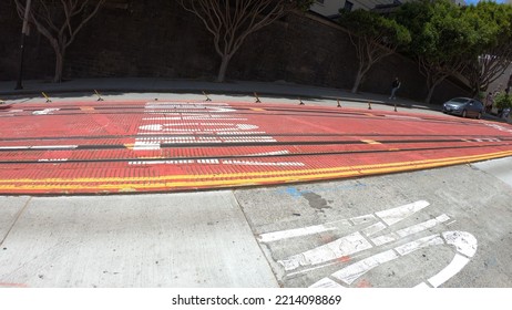 San Francisco, California, USA, June 29, 2022: Empty Cable Car Rails On The Slope Of Powell Street.