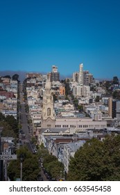 San Francisco, California, USA  June 2016.street view on Telegraph Hill and Russian Hill, with St. Peter and Paul Church