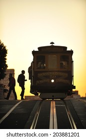 SAN FRANCISCO, California, USA, - NOVEMBER. 8. 2011: The silhouette of cable car tram in San Francisco, world's last manually-operated cable car system, icon of San Francisco