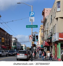 San Francisco, California, USA November 5, 2021, Broadway Street in Chinatown, local people shopping.