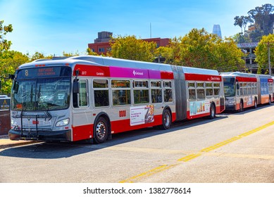 San Francisco, California, USA - September 09, 2018: City buses in San Francisco.
