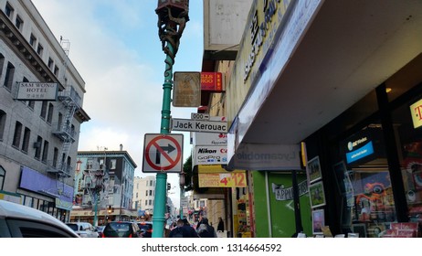 San Francisco, California/United States - 1/7/17: Inside Chinatown,  A Sign Says I'm On Jack Kerouac Street