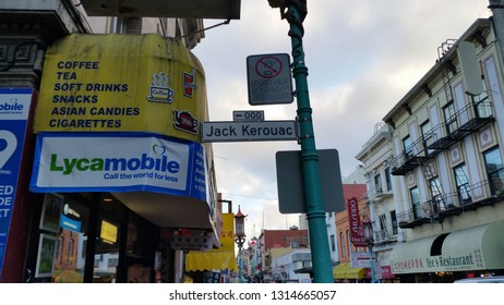 San Francisco, California/United States - 1/7/17: Jack Kerouac Street Corner