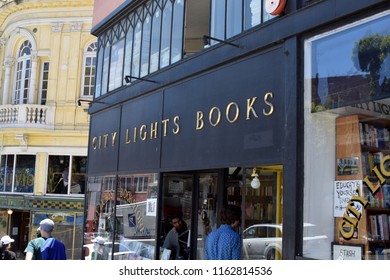 San Francisco, CA/USA-7/10/18: City Lights Bookstore, Indie Bookstore And Publisher Founded By Beat Poet Lawrence Ferlinghetti In 1953, Specializing In World Literature.