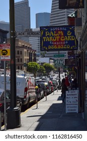 San Francisco, CA/USA-7/10/18: Jack Kerouac Alley. Pedestrian Walkway Beside City Lights Bookstore With Writing From Several Authors Engraved In The Walls. 