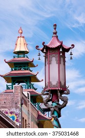 San Francisco Chinatown Street Lamp And Temple