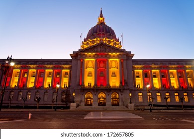San Francisco City Hall In 49er Red And Gold