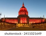 San Francisco City Hall lit up with red in support of the 49ers