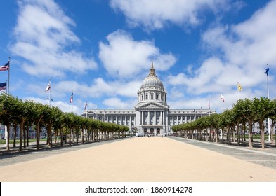 San Francisco City Hall And United Nations Plaza With Flanking Sycamore Trees.