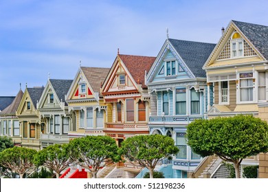 San Francisco Colorful Victorian Houses In A Row.

