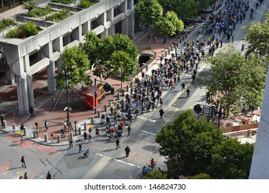 SAN FRANCISCO - JULY 14: Demonstrators March In Embarcadero To Protest Justice For Trayvon Martin On July 14, 2013 In San Francisco, CA. The Verdict Said George Zimmerman Was Not Guilty. 