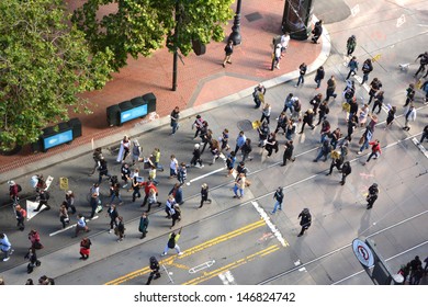 SAN FRANCISCO - JULY 14: Demonstrators March In Embarcadero To Protest Justice For Trayvon Martin On July 14, 2013 In San Francisco, CA. The Verdict Said George Zimmerman Was Not Guilty. 