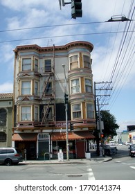 San Francisco  - June 19, 2007: Cars Cross Intersection In Front Of The The Hotel Utah Saloon In California.  Intimate, Circa-1908 Bar & Music Venue Offering Indie Live Acts, Cheap Beers & Burgers.


