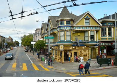 SAN FRANCISCO - MAY 19 2015:Haight Street In Haight-Ashbury San Francisco.Haight-Ashbury Is One Of The Most Famous Neighborhoods In San Francisco For Its Role As A Center Of 1960s Hippie Movement