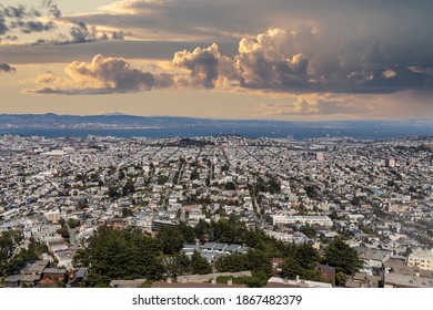 San Francisco Mission District Cityscape With Stormy Sky.