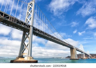 San Francisco Oakland Bay Bridge. Dramatic view of the western span linking San Francisco to Treasure Island and the East Bay