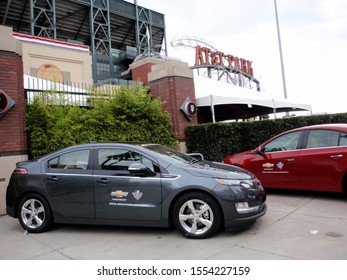 San Francisco - Oct. 27, 2010: Chevy Volts On Display At Ballpark Before Game Of The 2010 World Series Game Between Giants And Rangers. 