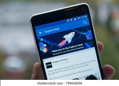 San Francisco, October 10, 2017: New Second Facebook Timeline Explore Feed On Mobile Phone