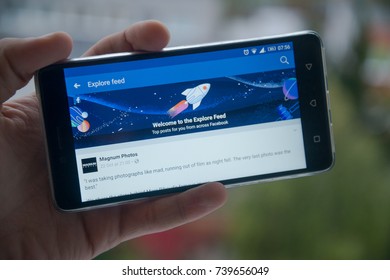 San Francisco, October 10, 2017: New Second Facebook Timeline Explore Feed On Mobile Phone