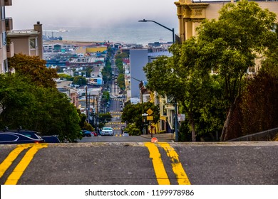 San Francisco Road Leading Down From Russian Hill