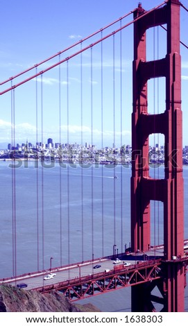 San Francisco seen through the goldengate bridge with cars
