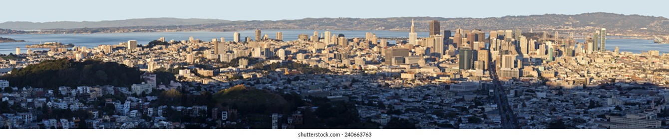 San Francisco Skyline From Alcatraz Island To The New Bay Bridge Panoramic