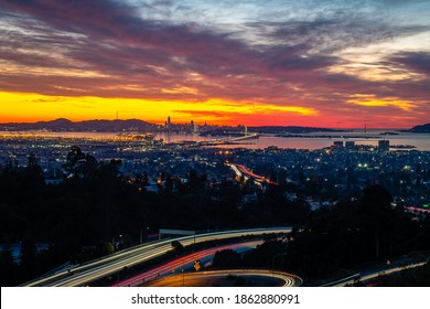 San Francisco Skyline At Dusk From The Oakland Hills