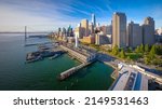 San Francisco Skyline and Ferry Building Aerial Cityscape View Over SF Bay, California, USA