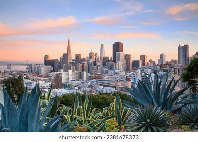 The San Francisco skyline at sunset, California, USA - Powered by Shutterstock