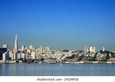 San Francisco Skyline From The Trans America Building To Coit Tower From Traseure Island