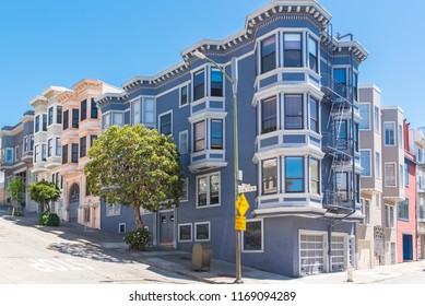 San Francisco, Typical Street In Russian Hill, Union Street, Colorful Houses
