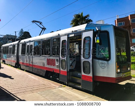 SAN FRANCISCO, UNITED STATES - Open door to the Muni Metro, a light rail system serving San Francisco, operated by the San Francisco Municipal Railway, Dolores Park station.