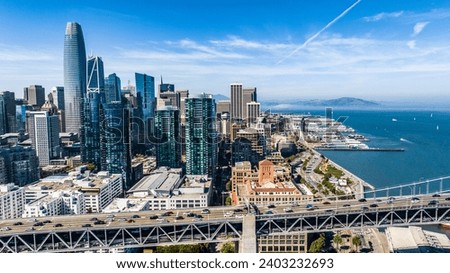 San Francisco, USA, aerial landscape view of Skyscraper Skyline of 