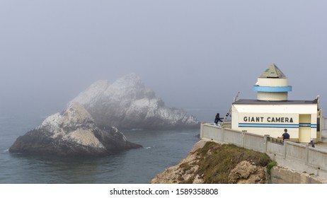 San Francisco, USA - August 2019: Giant Camera Obscura During Maintenance On A Foggy Day