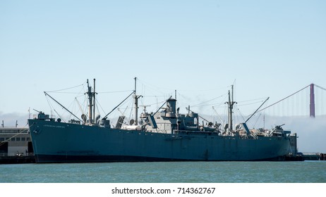 SAN FRANCISCO, USA CALIFORNIA - OCTOBER 10, 2016: SS Jeremiah O'Brien docked in a San Francisco USA. WW2 history museum on a water in San Francisco