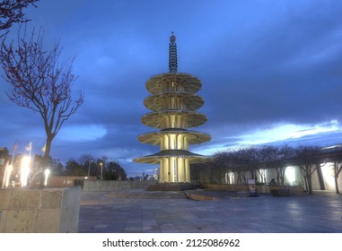 SAN FRANCISCO, USA, FEB 4, 2022:  Peace Plaza a five-tiered concrete hemispherical structure between Post and Geary Streets at Buchanan in San Francisco's Japantown. Also called Nihonmachi in japanese