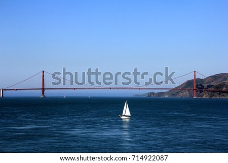 San Francisco, USA, Golden Gate Bridge with sailing boats.