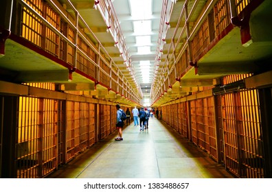 San Francisco, USA - October 13, 2017 : Interior view of the abandoned prison at Alcatraz Island in San Francisco on October 13, 2017. It is one of the most popular attractions in San Francisco. - Shutterstock ID 1383488657