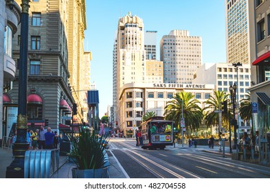 San Francisco, USA - September 21, 2015: A Cable Car In Powell Street Near  Union Square