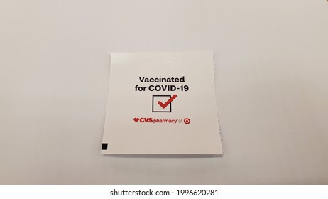 San Francisco,CA, USA 
June 24, 2021
A Sticker That Says Vaccinated For Covert 19.