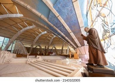 SAN GIOVANNI ROTONDO, ITALY - APRIL 2, 2022: Interior of sanctuary of Saint Pio of Pietrelcina (Padre Pio Church) in San Giovanni Rotondo